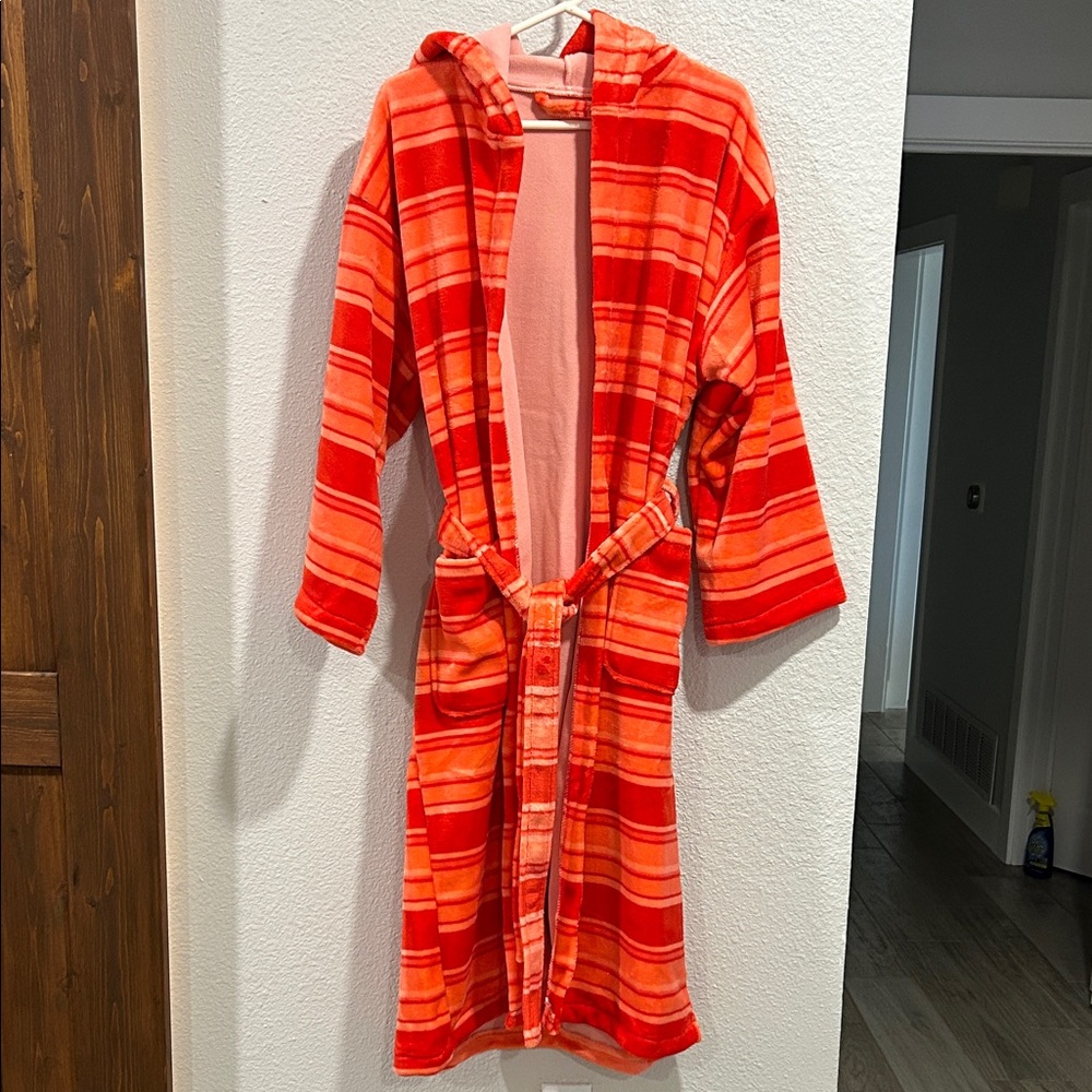 Striped Red & Orange Plush Bathrobe